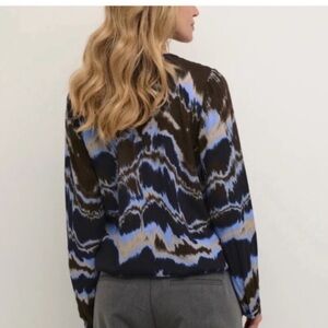 Kaffe Kasusana Blouse Size Small Brown Blue Fade Print Longsleeve New